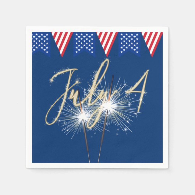 4th of July Sparklers with Flags Napkins (Front)