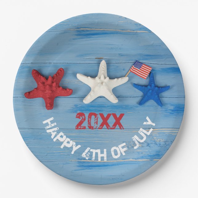 4th of July Starfish Paper Plate (Front)