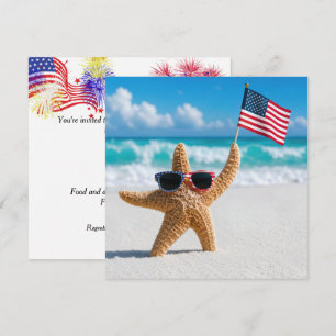 4th of July Starfish Waving the American Flag Invitation