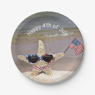 4th of July Starfish with American Flag Paper Plate
