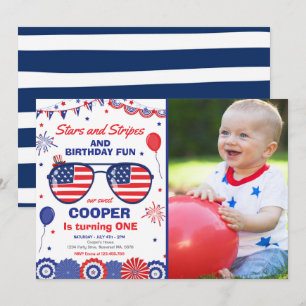 4th Of July Stars And Stripes 1st Birthday Invitation