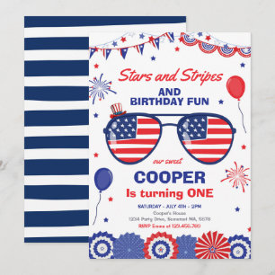 4th Of July Stars And Stripes 1st Birthday Invitation