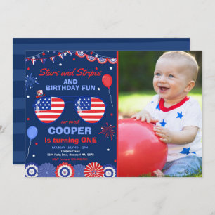 4th Of July Stars And Stripes 1st Birthday Invitation
