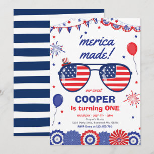 4th Of July Stars And Stripes 1st Birthday Invitation