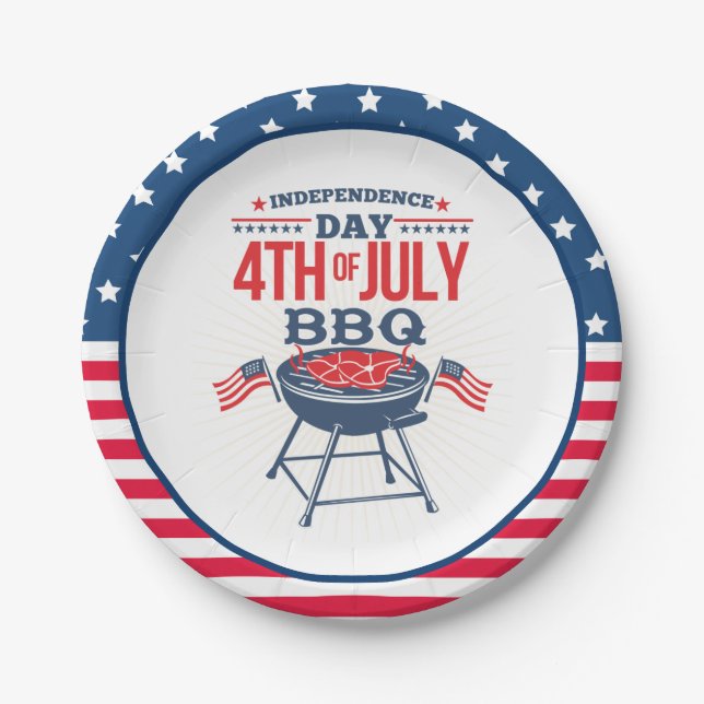 4TH of July Stars and Stripes BBQ Paper Plate (Front)