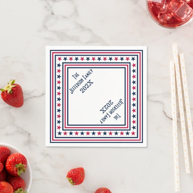 4th of July Stars and Stripes Custom Name Year  Napkin (Insitu)
