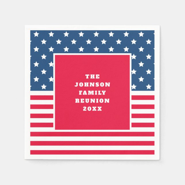 4TH of July Stars and Stripes Family Reunion Napkin (Front)