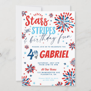 4th of July Stars and Stripes Forth birthday Invitation