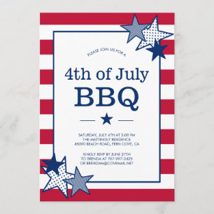 4th of July Stars and Stripes Modern Patriotic BBQ Invitation