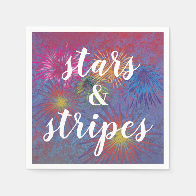 4th of July Stars and Stripes Patriotic Fireworks Napkin (Front)