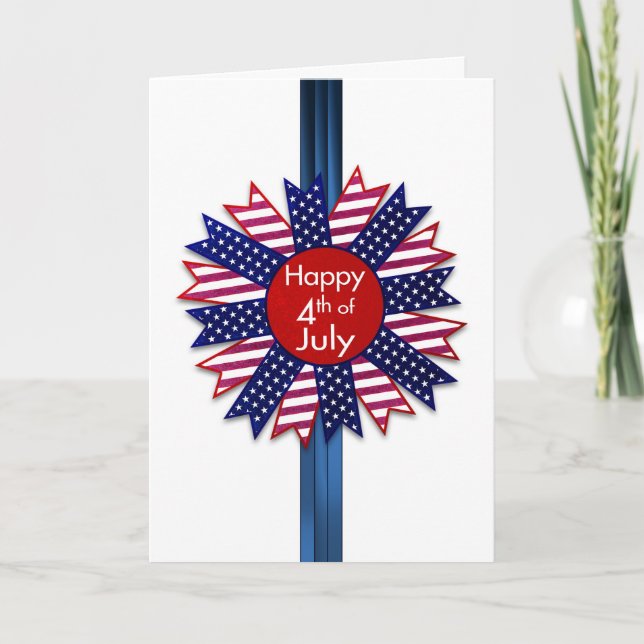 4th of July,  Stars and Stripes Ribbon, Patriotic Card (Front)