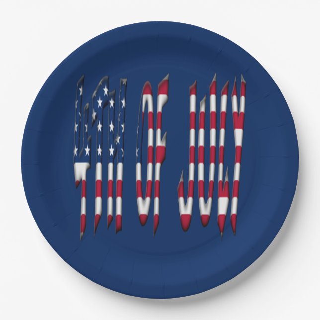 4th of July Stars and Stripes USA Typography Paper Plate (Front)