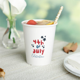  4th of July Stars BBQ  Party Hand Lettering    Paper Cups