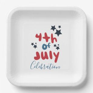 4th of July Stars BBQ Party Hand Lettering Paper Plate