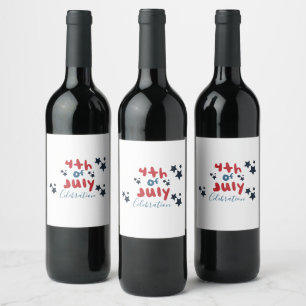 4th of July Stars BBQ Party Hand Lettering Wine Label
