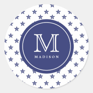 4th Of July Stars Blue Monogram Name Party Sticker