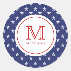 4th Of July Stars Blue Red Monogram Party Sticker