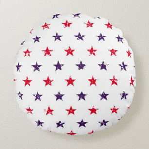 4th of July Stars Grunge Abstract Seamless Pattern Round Cushion