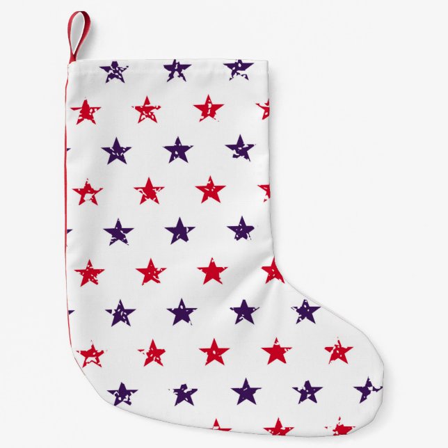 4th of July Stars Grunge Abstract Seamless Pattern Small Christmas Stocking (Front)