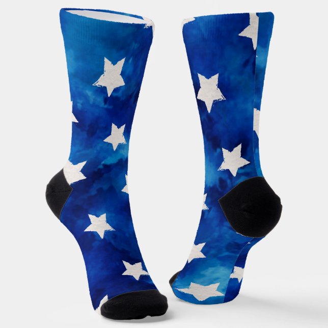 4th Of July Stars Pattern Watercolor Socks (Angled)