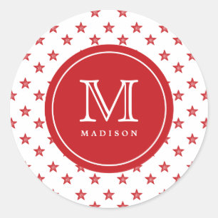 4th Of July Stars Red Monogram Name Party Sticker