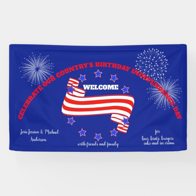 4th of July Stars-Stripes America Birthday USA Banner (Horizontal)