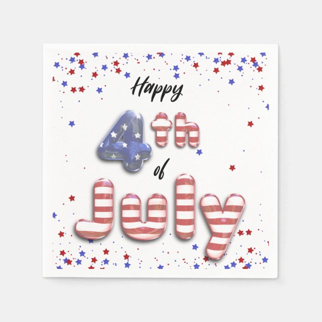 4th of July Stars Stripes Foil Balloons Napkin (Front)