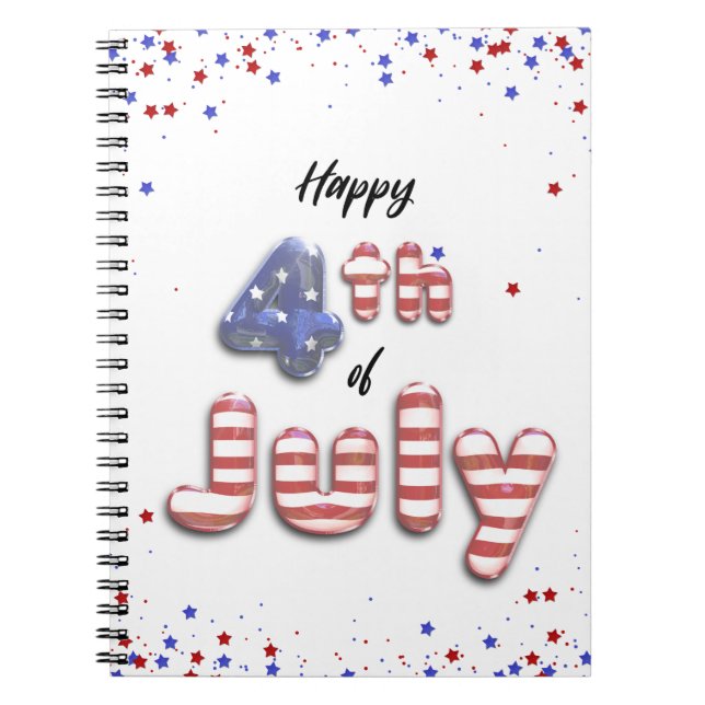 4th of July Stars Stripes Foil Balloons Notebook (Front)