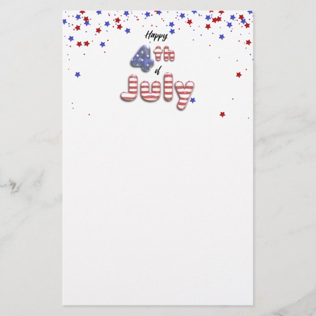 4th of July Stars Stripes Foil Balloons Stationery (Front)