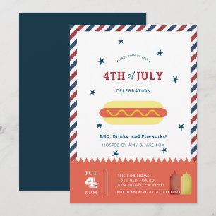 4th of July Stars & Stripes Hot Dog BBQ Invitation