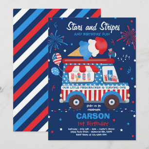 4th Of July Stars Stripes Ice Cream Truck Birthday Invitation