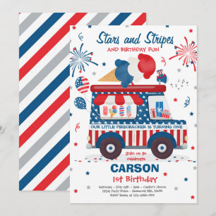 4th Of July Stars Stripes Ice Cream Truck Birthday Invitation