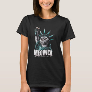 4th of July Statue of Liberty Cat Meowica Independ T-Shirt
