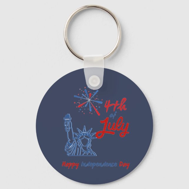 "4th of July" Statue of Liberty Fireworks Key Ring (Front)
