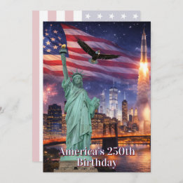 4th of July Statue of Liberty Rocket USA 250th Invitation