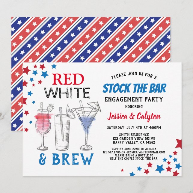 4th of July Stock The Bar Engagement Party Invitation (Front/Back)