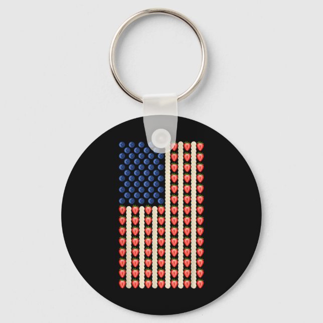 4th Of July Strawberry Jello Usa Flag Cake Men Wom Key Ring (Front)