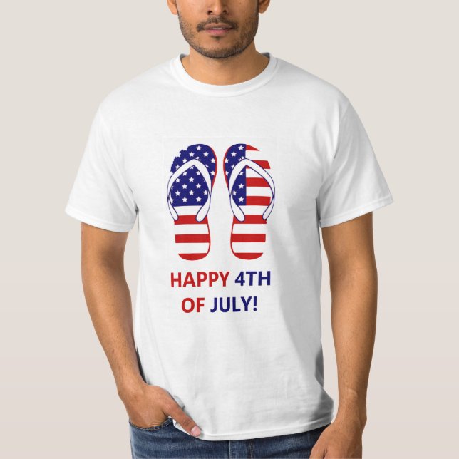 4th of July Summer Flip Flops Stars and Stripes T-Shirt (Front)