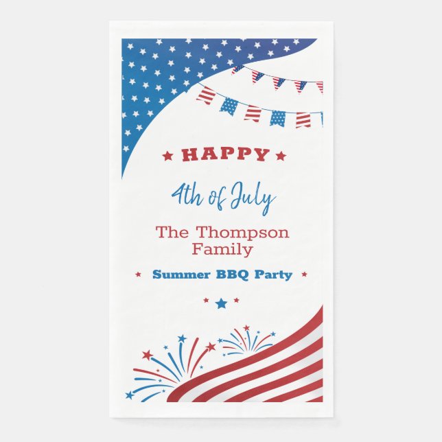 4th of July Summer Party Red White Blue Patriotic Napkin (Front)