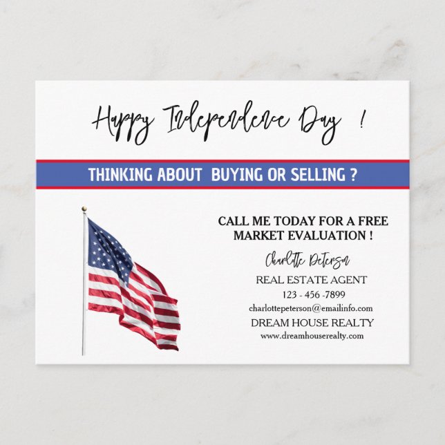 4TH OF JULY SUMMER Real Estate Marketing Farming  Holiday Postcard (Front)