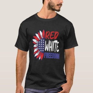 4th Of July Sunflower American Flag Red White Free T-Shirt