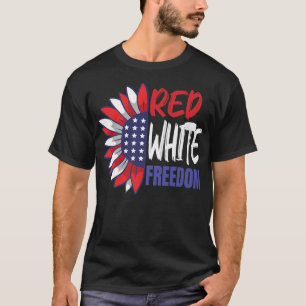 4th Of July Sunflower American Flag Red White Free T-Shirt
