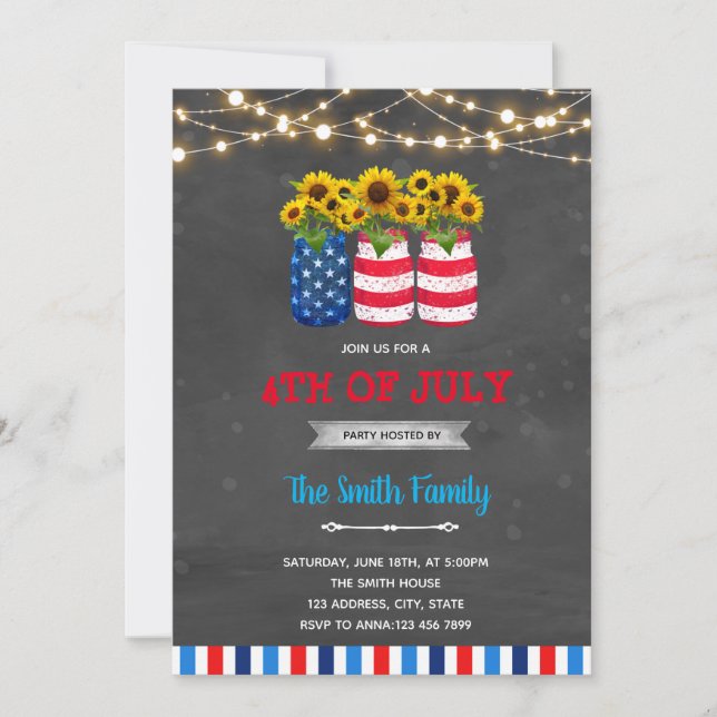 4th of july sunflower bbq invitation (Front)