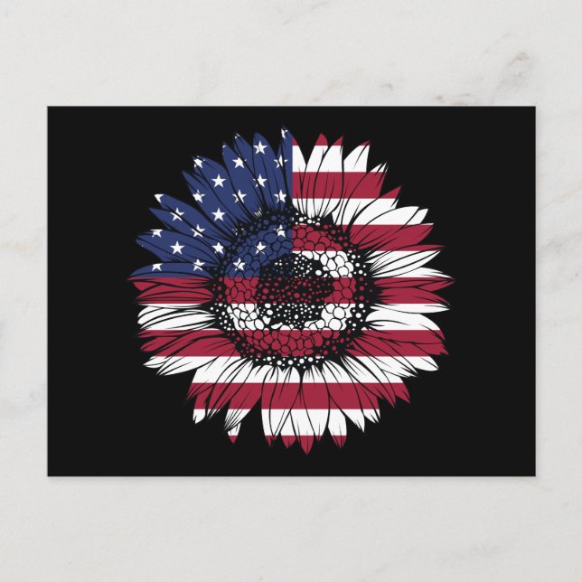 4th of July Sunflower Independence Day USA Flag  Postcard (Front)