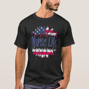 4th Of July Sunflower Patriotic Love Stethoscope N T-Shirt