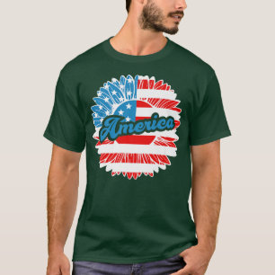 4th of July Sunflower US America Flag Stars and St T-Shirt