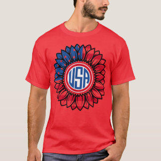 4th Of July Sunflower USA Patriotic American Flag  T-Shirt
