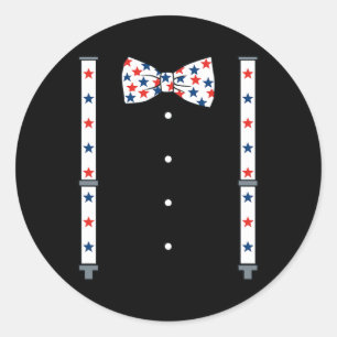 4th Of July Suspenders And Stars Bow Tie Boys Kids Classic Round Sticker