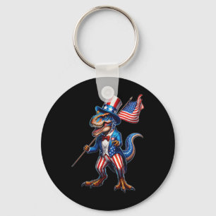 4th Of July T-rex Usa Patriotic American Flag Dino Key Ring