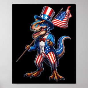 4th Of July T-rex Usa Patriotic American Flag Dino Poster